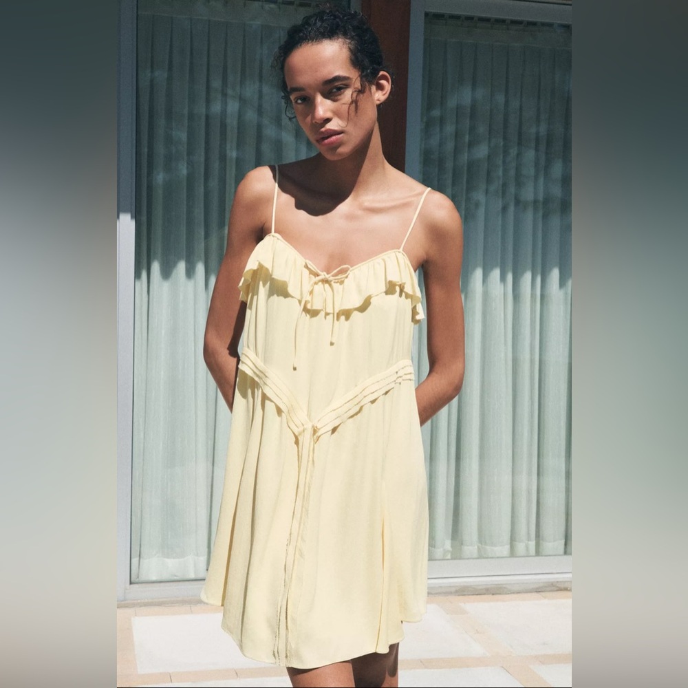 Zara Butter Yellow Mini Ruffle Dress